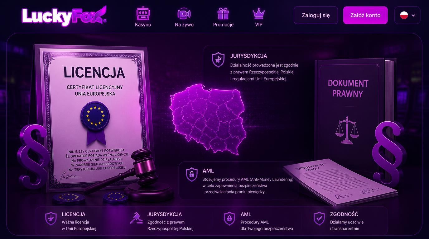 Interfejs z certyfikatem licencyjnym, mapą Polski i dokumentem prawnym